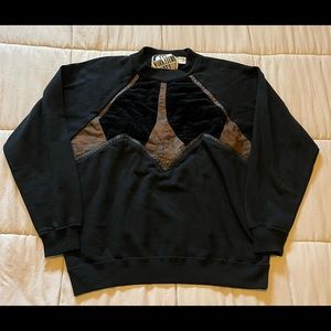 Retro Mark Elliot Sweater with Corduroy and Leather Patchwork Design Mens L